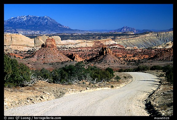 Waterpocket Fold and gravel road called Burr trail. Capitol Reef National Park, Utah, USA.
