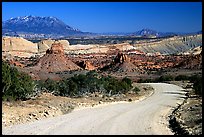 Waterpocket Fold and gravel road called Burr trail. Capitol Reef National Park, Utah, USA. (color)