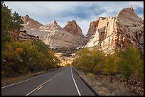 Road and domes in Fremont River Canyon. Capitol Reef National Park, Utah, USA. (color)