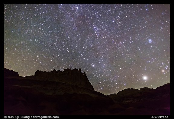Castle under starry sky at night. Capitol Reef National Park, Utah, USA.