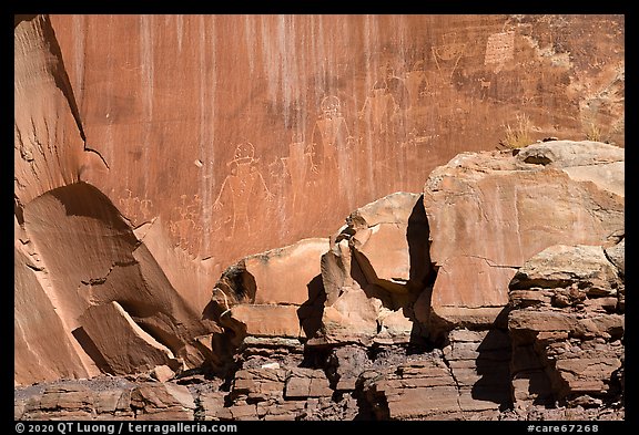 Sandstone wall with Fremont petroglyps. Capitol Reef National Park (color)