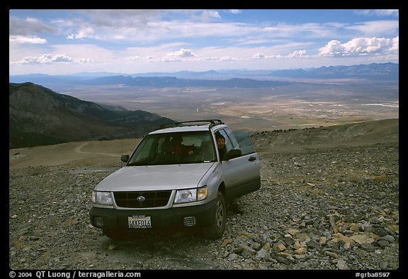 SUV on four wheel drive road on Mt Washington. Great Basin National Park, Nevada, USA.