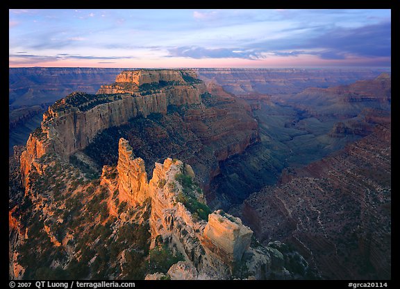 View of Wotans Throne from Cape Royal at sunrise. Grand Canyon National Park, Arizona, USA.