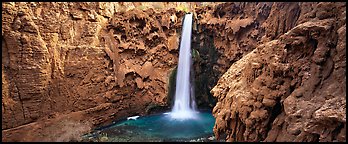 Mooney Fall and turquoise pool. Grand Canyon National Park (Panoramic color)