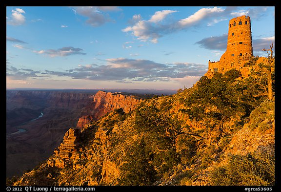 Indian Watchtower and canyon at sunset. Grand Canyon National Park (color)