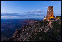 Watchtower and Desert View at dusk. Grand Canyon National Park, Arizona, USA. (color)