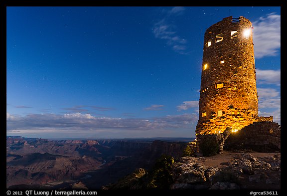 Desert View Watchtower at night. Grand Canyon National Park (color)