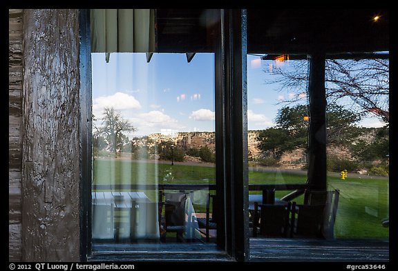 South Rim, El Tovar Hotel restaurant window reflexion. Grand Canyon National Park (color)