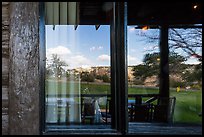 South Rim, El Tovar Hotel restaurant window reflexion. Grand Canyon National Park, Arizona, USA. (color)
