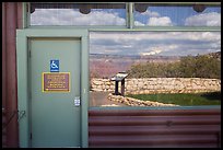 South Rim, Bright Angel lodge window reflexion. Grand Canyon National Park, Arizona, USA. (color)