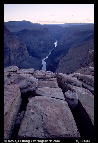 Cracks and Colorado River at Toroweap, dusk. Grand Canyon National Park (color)