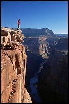 Man standing at  edge of  Grand Canyon at Toroweap, early morning. Grand Canyon National Park ( color)