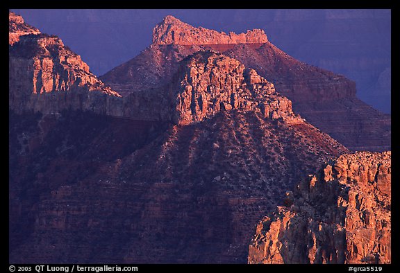 Towers seen from Point Sublime, sunset. Grand Canyon National Park, Arizona, USA.