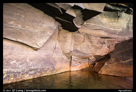 Angular sandstone walls at Colorado River edge. Grand Canyon National Park, Arizona, USA.