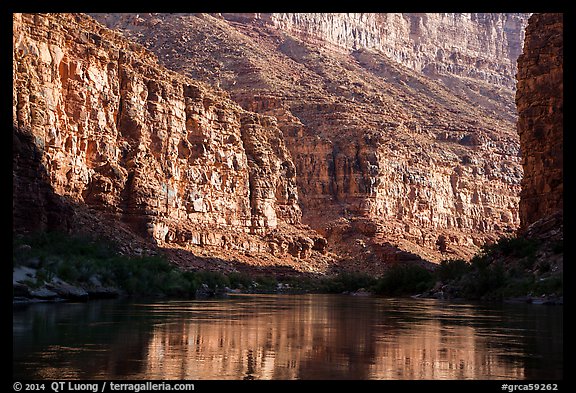 Cliffs and reflections in Marble Canyon, early morning. Grand Canyon National Park, Arizona, USA.