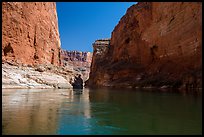 River-level view of redwall limestone canyon walls dropping straight into Colorado River. Grand Canyon National Park ( color)