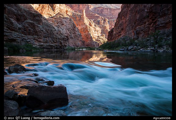 Rapids and reflections, early morning, Marble Canyon. Grand Canyon National Park, Arizona, USA.