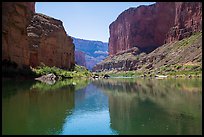 Canyon walls, Colorado River, vegetation, and reflections. Grand Canyon National Park ( color)