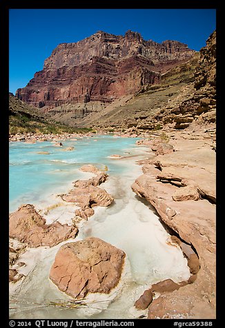 Little Colorodo River with turqouise waters in the spring below Chuar Butte. Grand Canyon National Park, Arizona, USA.