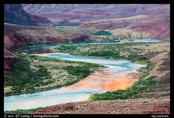 Colorado River meanders in most open part of Grand Canyon. Grand Canyon National Park, Arizona, USA.