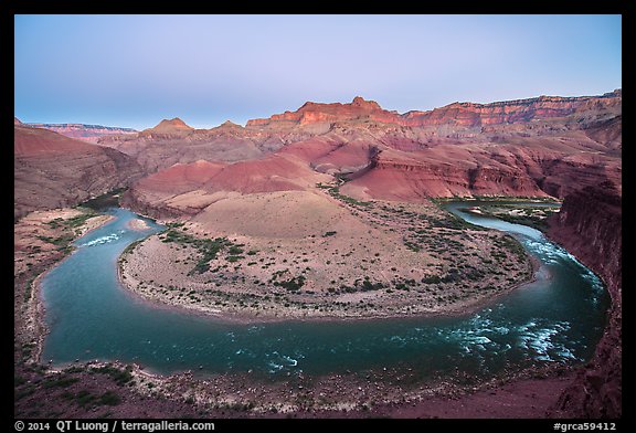 Colorado River bend at Unkar Rapids, dawn. Grand Canyon National Park, Arizona, USA.