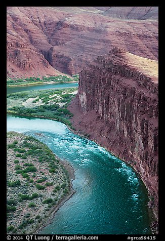 Unkar Rapids and Colorado River from above. Grand Canyon National Park, Arizona, USA.
