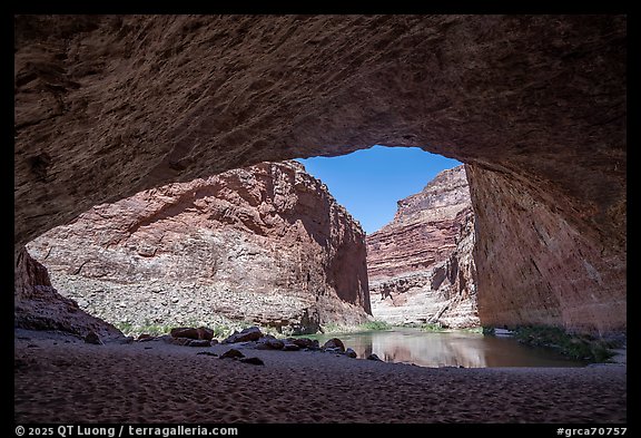 View from inside Redwall Cavern, a massive natural alcove along the river. Grand Canyon National Park (color)