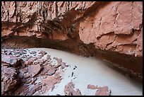 A pocket of white sand lies sheltered beneath a deep overhang of red sandstone, shaped by aeolian processes.. Grand Canyon National Park ( color)