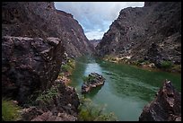 In the Upper Granite Gorge, a bend in the Colorado River cuts through Vishnu Schist, some of the oldest exposed rocks in North America. Grand Canyon National Park ( color)