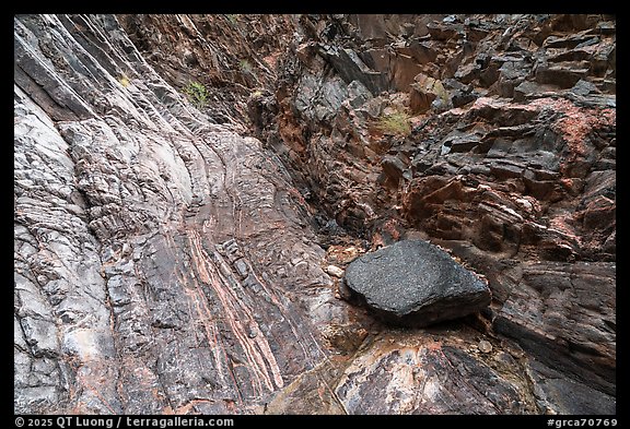 Metamorphic folds and polished striations in the Vishnu Basement Rocks. Grand Canyon National Park (color)