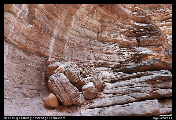 Tilted strata in Blacktail Canyon illustrate dramatic tectonic uplift and erosion over millions of years. Grand Canyon National Park (color)