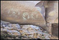 Ancient handprint pictographs, preserved beneath an overhang in Deer Creek narrows. Grand Canyon National Park ( color)