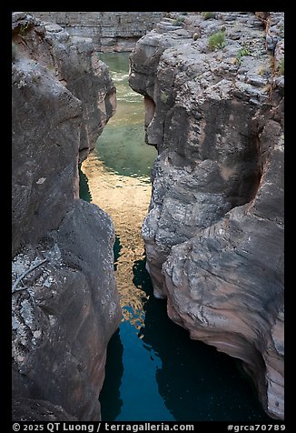 Sunlit reflection at the confluence of Havasu Creek and the Colorado River.. Grand Canyon National Park (color)
