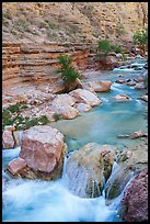 White travertine terraces form a gentle cascade along Havasu Creek. Grand Canyon National Park ( color)