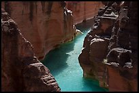 A sinuous stretch of turquoise water cuts between vertical sandstone walls of Havasu Creek. Grand Canyon National Park ( color)