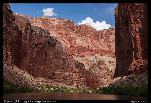 Towering red cliffs converge deep within Marble Canyon. Grand Canyon National Park (color)