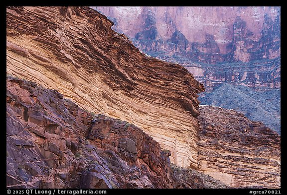 Exposed rock layers curve like frozen waves, revealing eons of geological upheaval. Grand Canyon National Park (color)