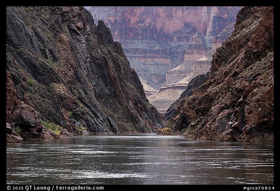 The Colorado river slips through Vishnu Schist narrows near Tapeats Creek. Grand Canyon National Park (color)