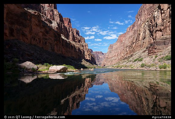 Mirror-like reflections before rapids. Grand Canyon National Park (color)