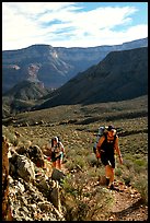 Backpackers in Surprise Valley, Thunder River and Deer Creek trail. Grand Canyon National Park ( color)