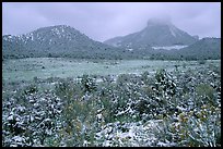 Fresh snow on meadows and mesas near  Park entrance. Mesa Verde National Park, Colorado, USA.