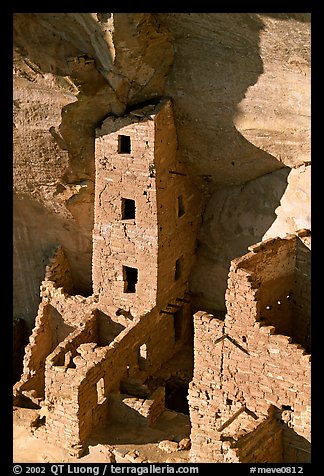Square Tower house, tallest ruin in Mesa Verde, late afternoon. Mesa Verde National Park (color)