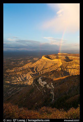 Rainbow and cliffs at sunset from Park Point. Mesa Verde National Park, Colorado, USA.