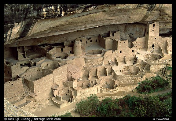 Cliff Palace sheltered by rock overhang. Mesa Verde National Park, Colorado, USA.