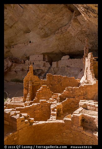 Ruined Ancestral Puebloan walls, Long House. Mesa Verde National Park (color)
