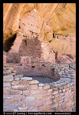 Kiva and dwellings, Long House, Wetherill Mesa. Mesa Verde National Park, Colorado, USA.