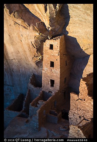 Tower of Square Tower House at sunset. Mesa Verde National Park (color)