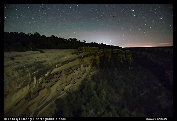 Cliff Palace at night, Chapin Mesa. Mesa Verde National Park, Colorado, USA.