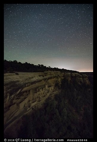 Night with stars above Cliff Palace. Mesa Verde National Park (color)