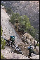 Park rangers descend ladder. Mesa Verde National Park ( color)